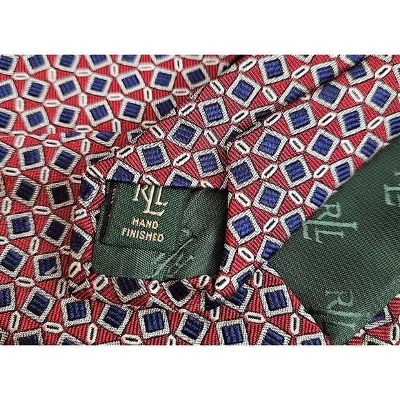 Lauren Ralph Lauren Tie Red Blue Silver Geometric LRL‎ Green Label Designer Mens - Picture 4 of 7